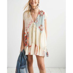 NWT Free People Mended With Scarves Mini Dress / Light Combo